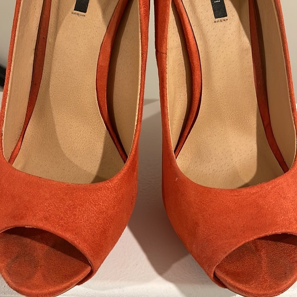 Forever 21 Cobalt Orange Suede Open Toe Pumps - Picture 9 of 12
